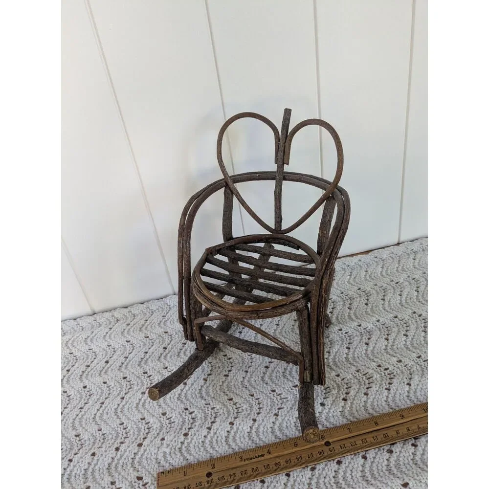 Miniature Doll Sized Twig Rocking Chair - Heart - 9.75